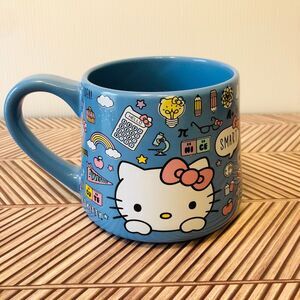 Sanrio Hello Kitty Back to School Tapered Blue Ceramic Pottery Mug, 14 OZ